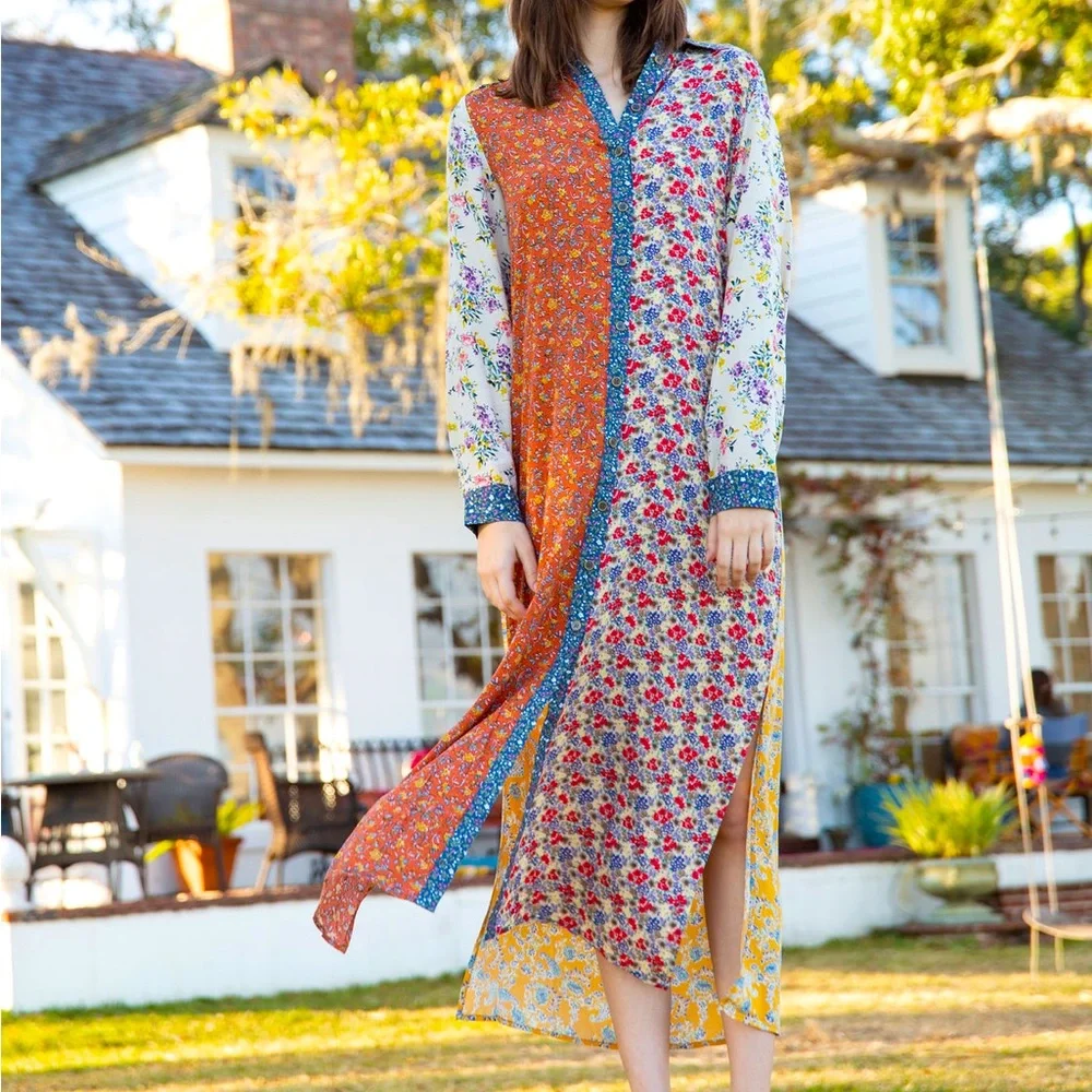 NWT Natural Life Esme Shirt Dress - Rust Blue Mix Print - Picture 1 of 14
